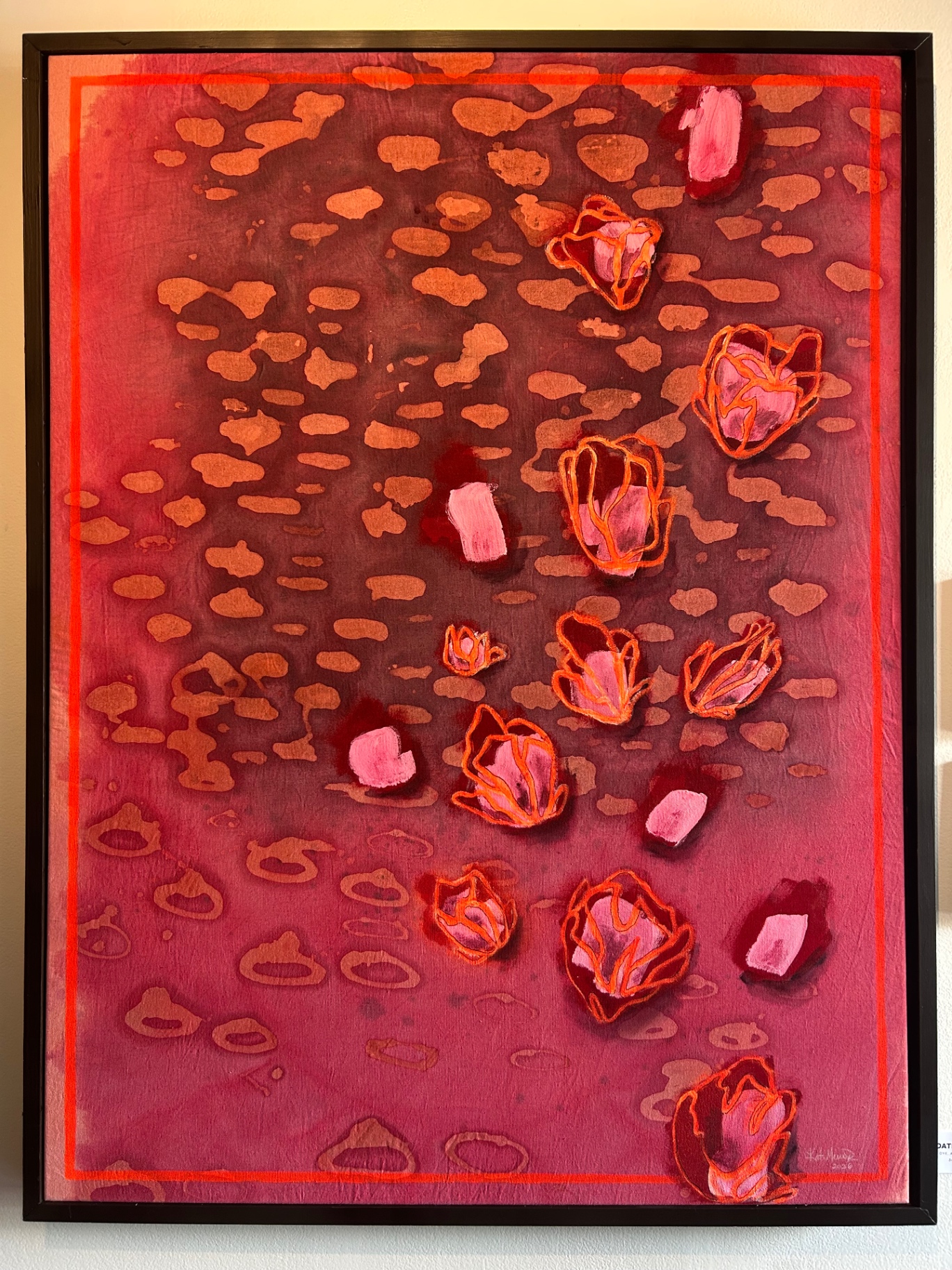Framed red and pink floral artwork at The Gallery in Lake Forest, Illinois